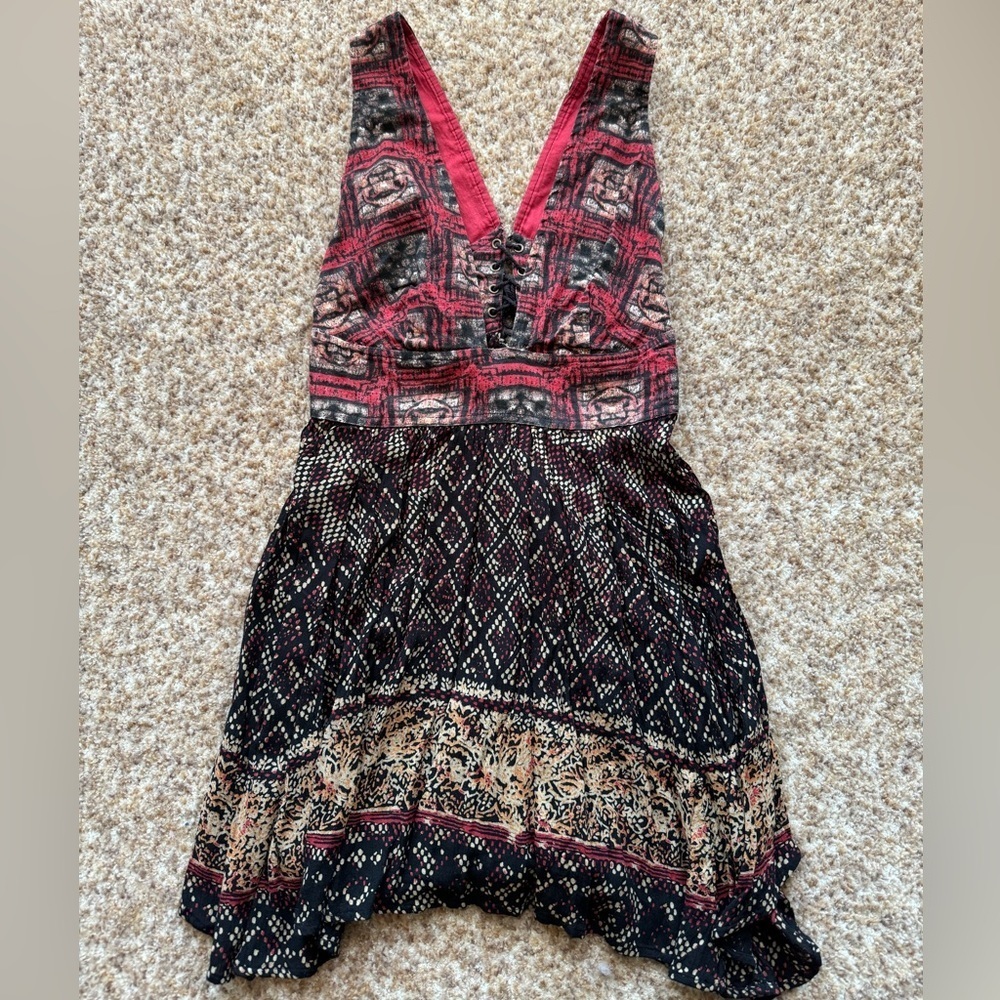 Free People Womens Deep Neckline Tie Back Multicolor Tunic Size small